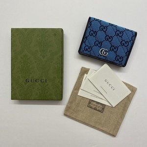 GUCCI GG Marmont Multicolor Bi-fold Leather Wallet Cardholder Blue Pink Monogram